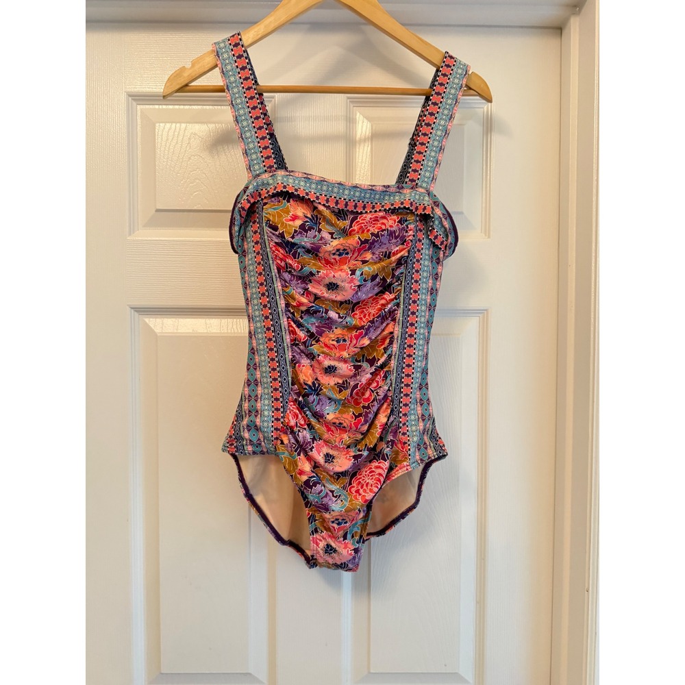 Sundance One Piece Swimsuit Womens Small Multicolor Floral Ruched Boho Swim